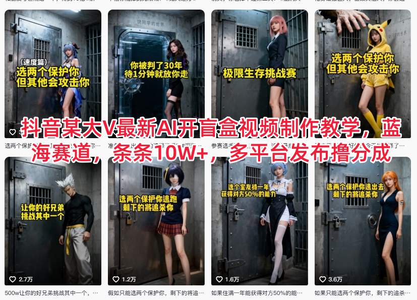 抖音某大V最新AI开盲盒视频制作教学，蓝海赛道，条条10W+，多平台发布撸分成-HEIXMI（中国站）