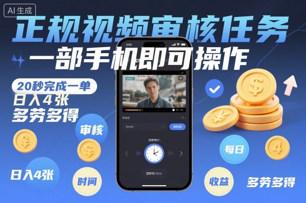 正规视频审核任务，一部手机即可操作，20秒完成一单，日入4张，多劳多得【揭秘】-HEIXMI（中国站）