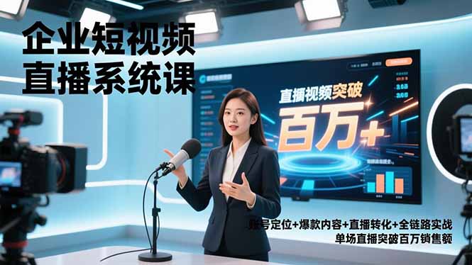 企业短视频直播系统课，账号定位+爆款内容+直播转化+全链路实战，单场直播突破百万销售额-HEIXMI（中国站）