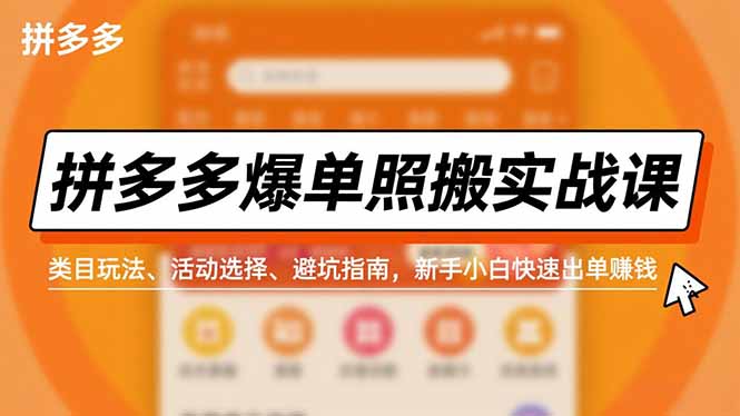 拼多多爆单照搬实战课，类目玩法、活动选择、避坑指南，新手小白快速出单赚钱-HEIXMI（中国站）