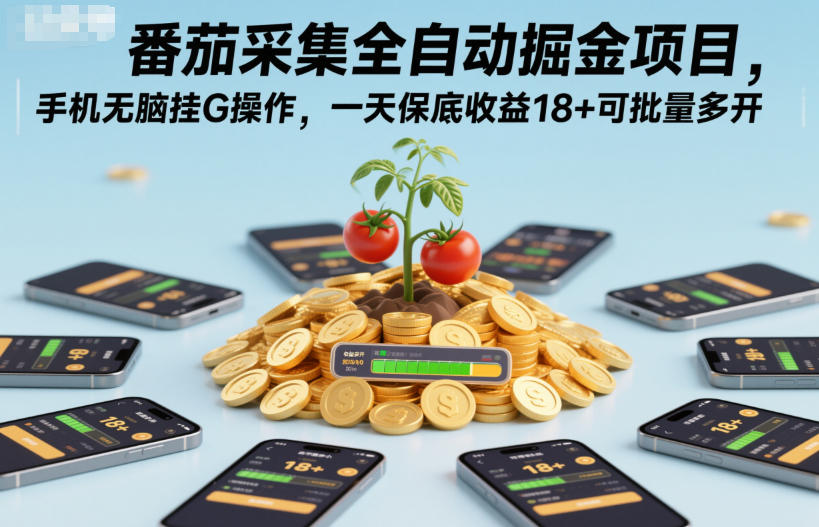 番茄采集全自动掘金项目，手机无脑挂G操作，一天保底收益18+可批量多开【揭秘】-HEIXMI（中国站）