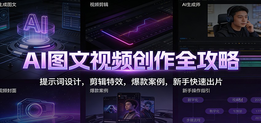 AI图文视频创作全攻略：提示词设计，剪辑特效，爆款案例，新手快速出片-HEIXMI（中国站）