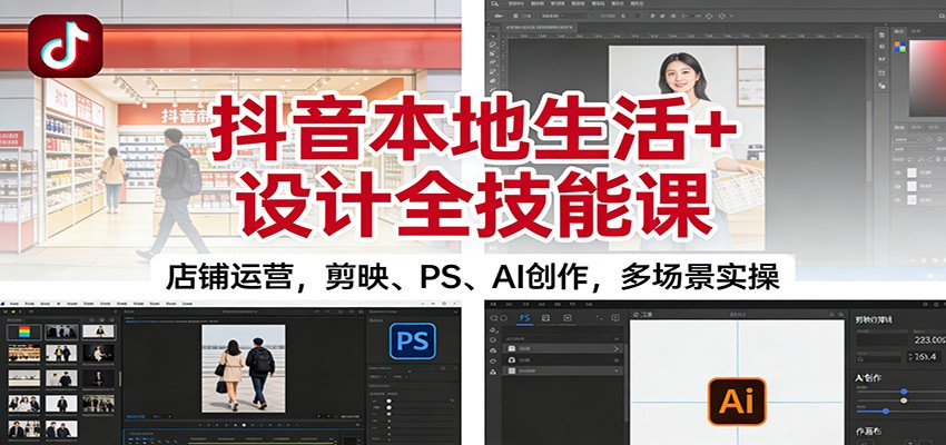 抖音本地生活+设计全技能课：店铺运营，剪映、PS、AI创作，多场景实操-HEIXMI（中国站）