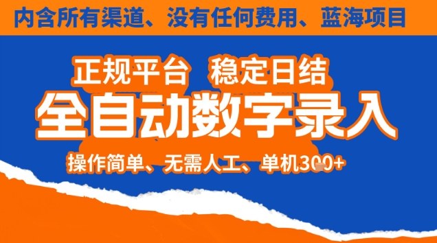 全自动数字录入，单机日入3张+，内含所有渠道全程免费零成本，操作简单可矩阵开干【揭秘】-HEIXMI（中国站）