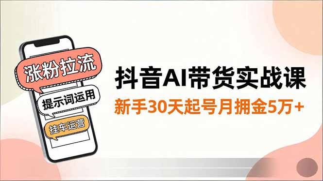 抖音AI带货实战课，涨粉拉流、提示词运用、挂车运营，新手30天起号月佣金5万+-HEIXMI（中国站）