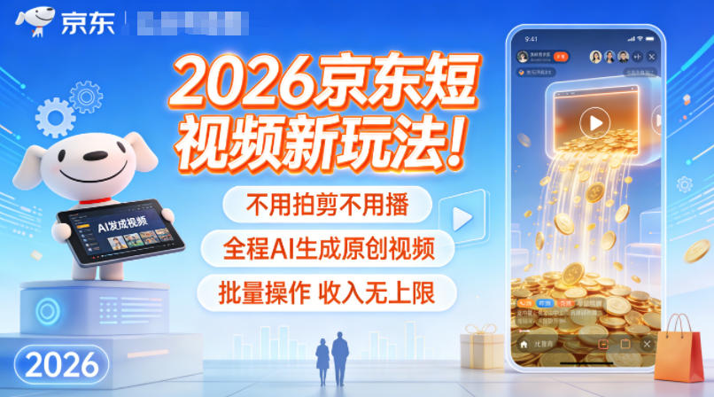 2026京东短视频新玩法！不用拍剪不用播，全程AI生成原创视频，批量操作收入无上限-HEIXMI（中国站）