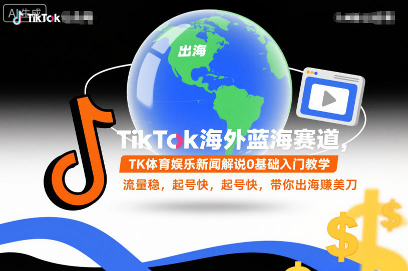 TikTok海外蓝海赛道，TK体育娱乐新闻解说0基础入门教学，流量稳，起号快，带你出海賺美刀-HEIXMI（中国站）