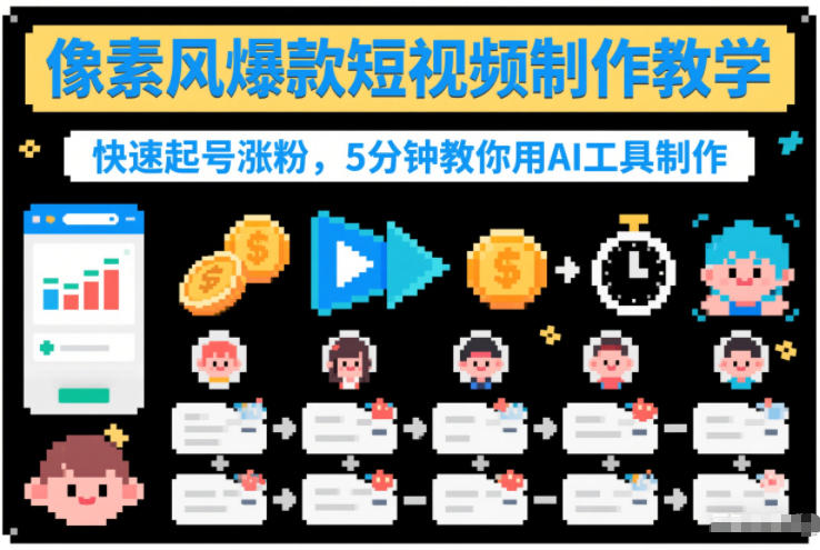 像素风爆款短视频制作教学，快速起号涨粉，5分钟教你用AI工具制作-HEIXMI（中国站）