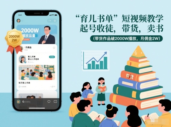 育儿书单短视频教学，起号收徒，带货，卖书(带货作品破2000W播放，月佣金2W)-HEIXMI（中国站）