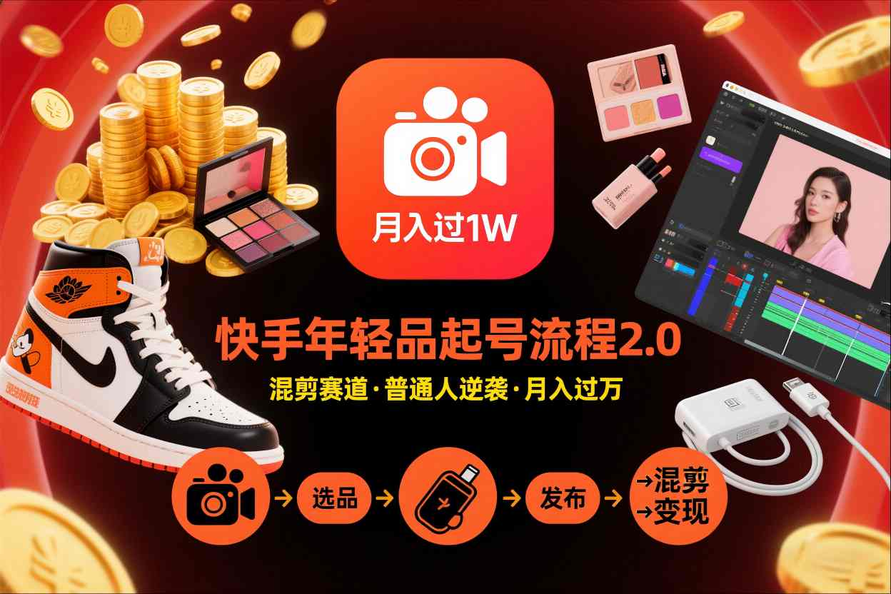 快手短视频带货年轻品起号流程2.0，快手年轻品混剪赛道，普通人也能月入过1W-HEIXMI（中国站）