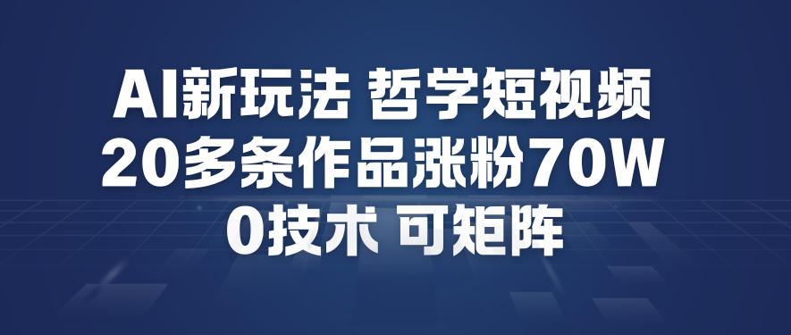 AI新玩法哲学短视频制作教学，20多条作品涨粉70W，0成本赛道，可矩阵-HEIXMI（中国站）