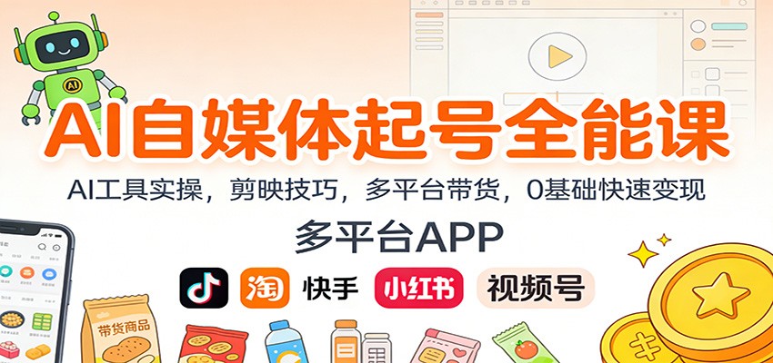AI自媒体起号全能课：AI工具实操，剪映技巧，多平台带货，0基础快速变现-HEIXMI（中国站）