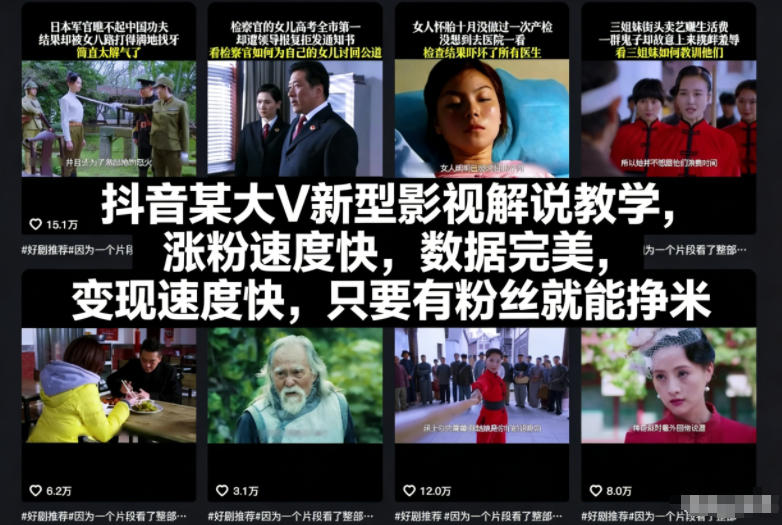 抖音某大V新型影视解说教学，涨粉速度快，数据完美，变现速度快，只要有粉丝就能挣米-HEIXMI（中国站）