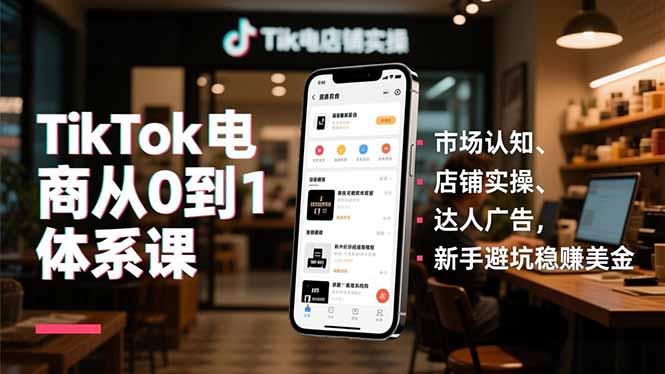 TikTok电商从0到1体系课，市场认知、店铺实操、达人广告，新手避坑稳赚美金-HEIXMI（中国站）