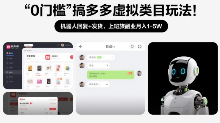 0门槛搞多多虚拟类目玩法！机器人回复+发货，上班族副业月入1-5W【揭秘】-HEIXMI（中国站）