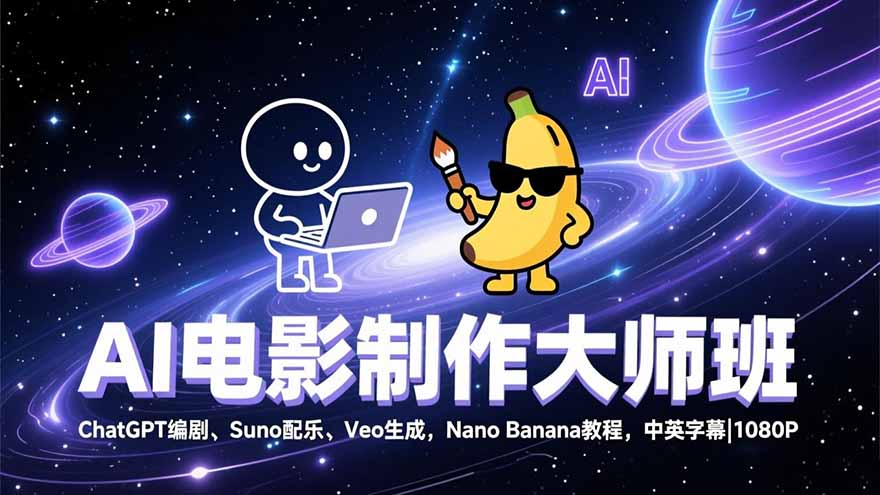 AI电影制作大师班：ChatGPT编剧、Suno配乐、Veo生成，Nano Banana教程，中英字幕|1080P-HEIXMI（中国站）