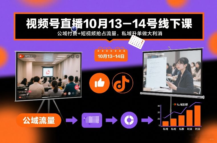 视频号直播10月13-14号线下课，公域付费+短视频抢占流量，私域升单做大利消-HEIXMI（中国站）