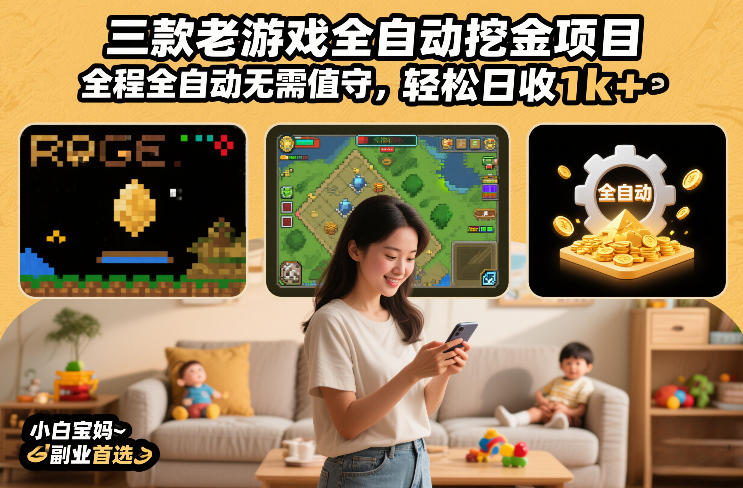 三款老游戏全自动挖金项目，全程全自动无需值守，轻松日收1k+，小白宝妈副业首选【揭秘】-HEIXMI（中国站）