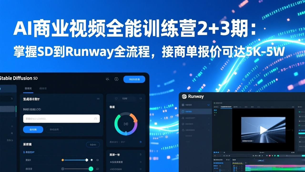 AI商业视频全能训练营2+3期：掌握SD到Runway全流程，接商单报价可达5K-5W-HEIXMI（中国站）
