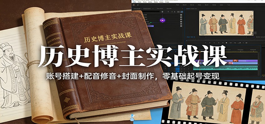 历史博主实战课：账号搭建+配音修音+封面制作，零基础起号变现-HEIXMI（中国站）