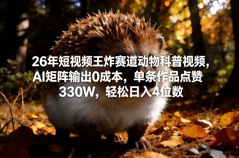 26年短视频王炸赛道动物科普视频，AI矩阵输出0成本，单条作品点赞330W，轻松日入4位数-HEIXMI（中国站）