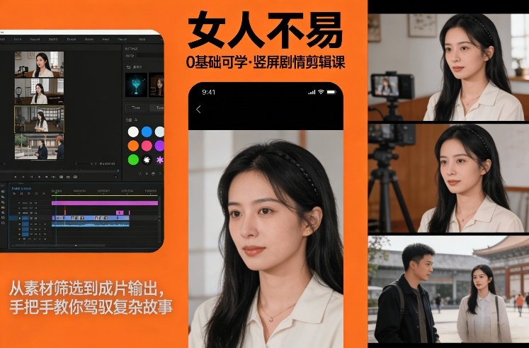 0基础可学！《女人不易》竖屏剧情剪辑课，从素材筛选到成片输出，手把手教你驾驭复杂故事-HEIXMI（中国站）