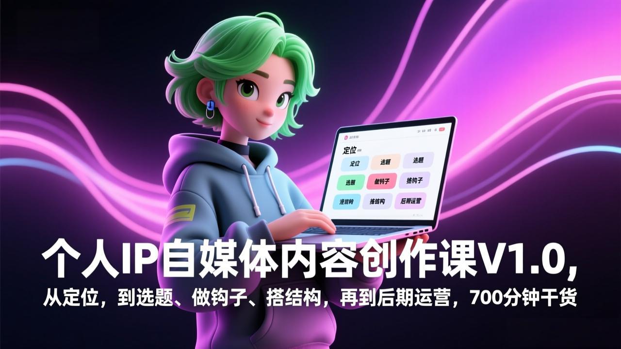 个人IP自媒体内容创作课V1.0，从定位，到选题、做钩子、搭结构，再到后期运营，700分钟干货-HEIXMI（中国站）