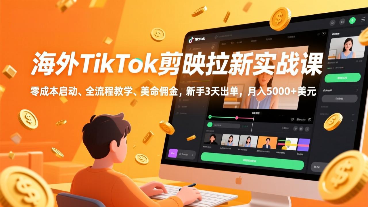 海外TikTok剪映拉新实战课，零成本启动、全流程教学、美金佣金，新手3天出单，月入5000+美元-HEIXMI（中国站）