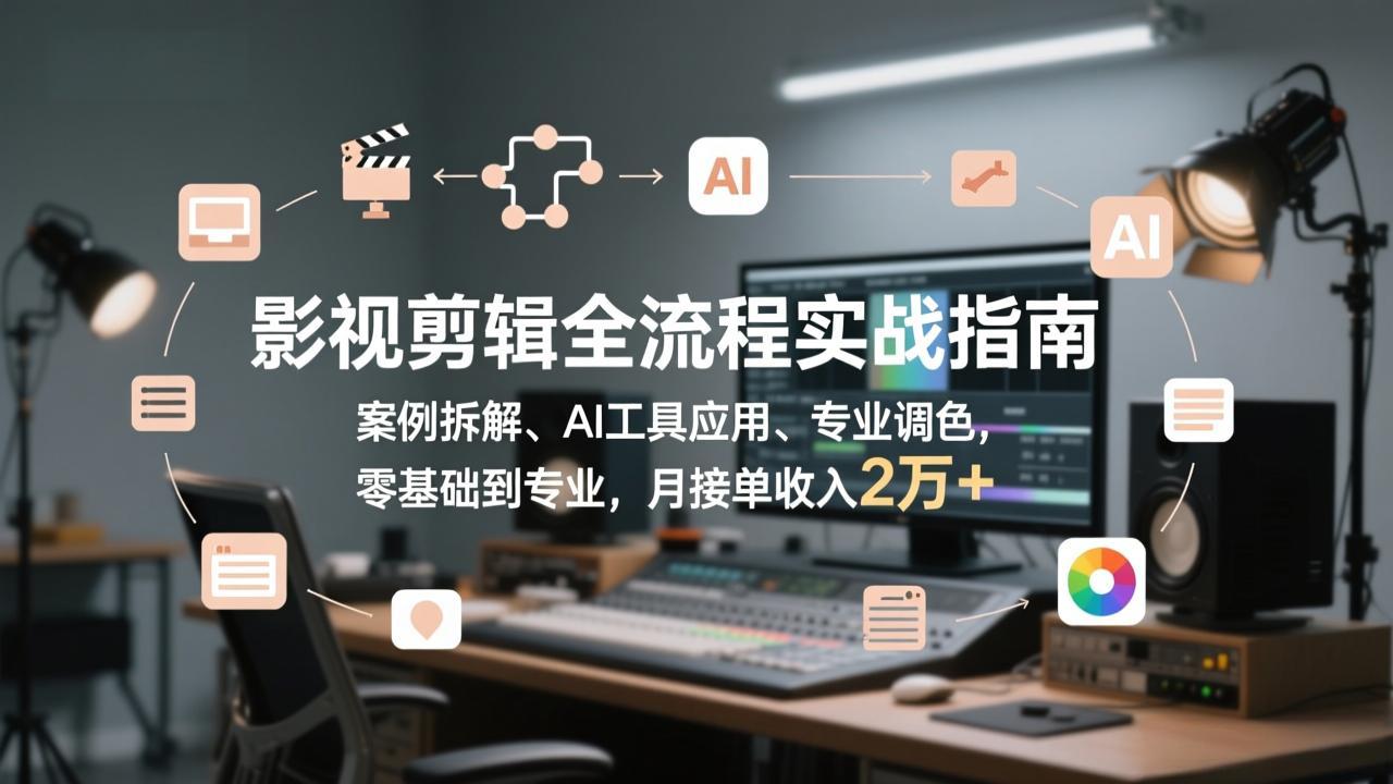 影视剪辑全流程实战指南，案例拆解、AI工具应用、专业调色，零基础到专业，月接单收入2万+-HEIXMI（中国站）