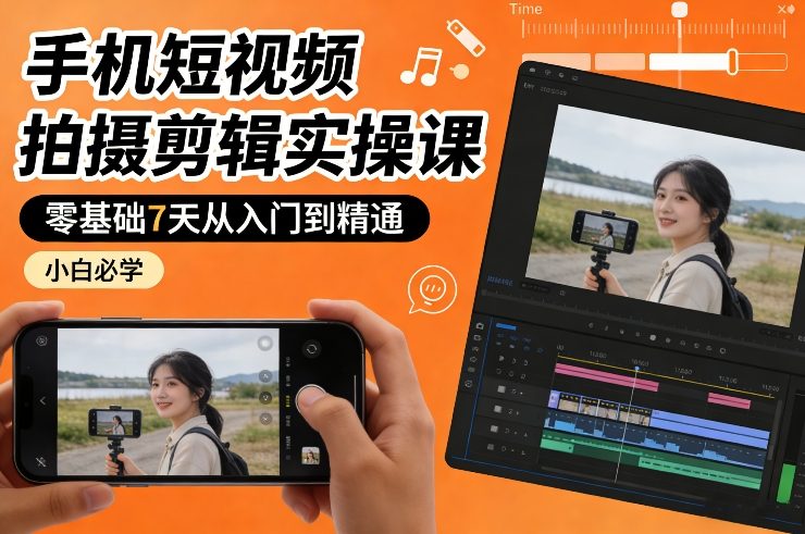 手机短视频拍摄剪辑实操课，零基础7天从入门到精通，小白必学-HEIXMI（中国站）