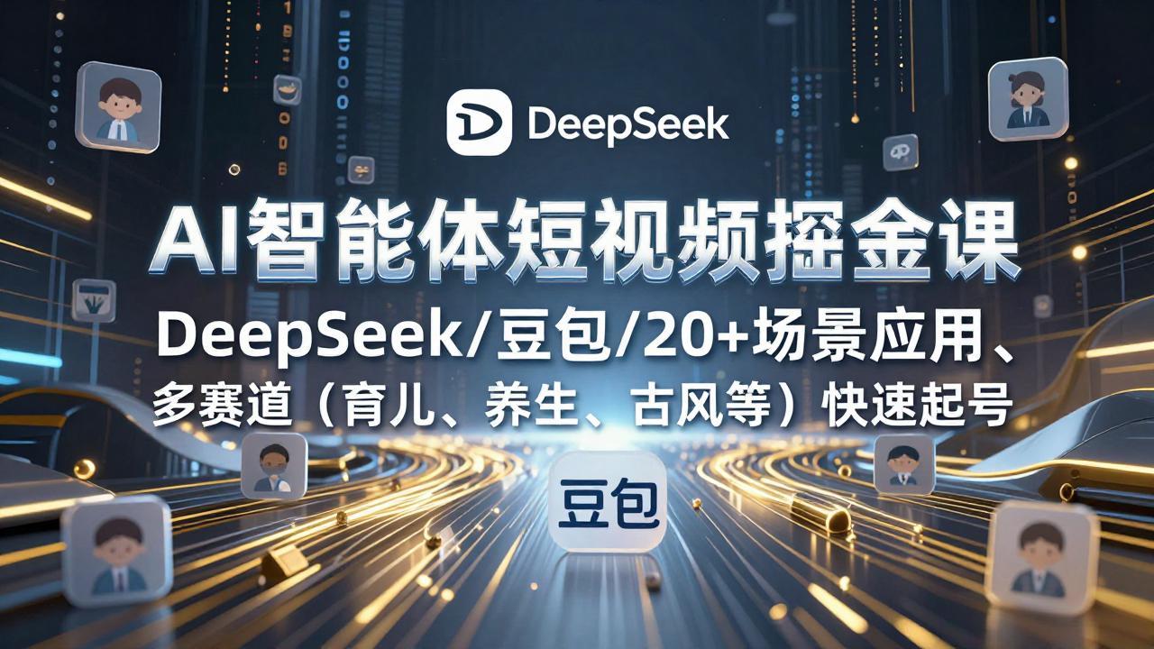 AI智能体短视频掘金课，DeepSeek/豆包/20+场景应用、多赛道(育儿、养生、古风等-HEIXMI（中国站）