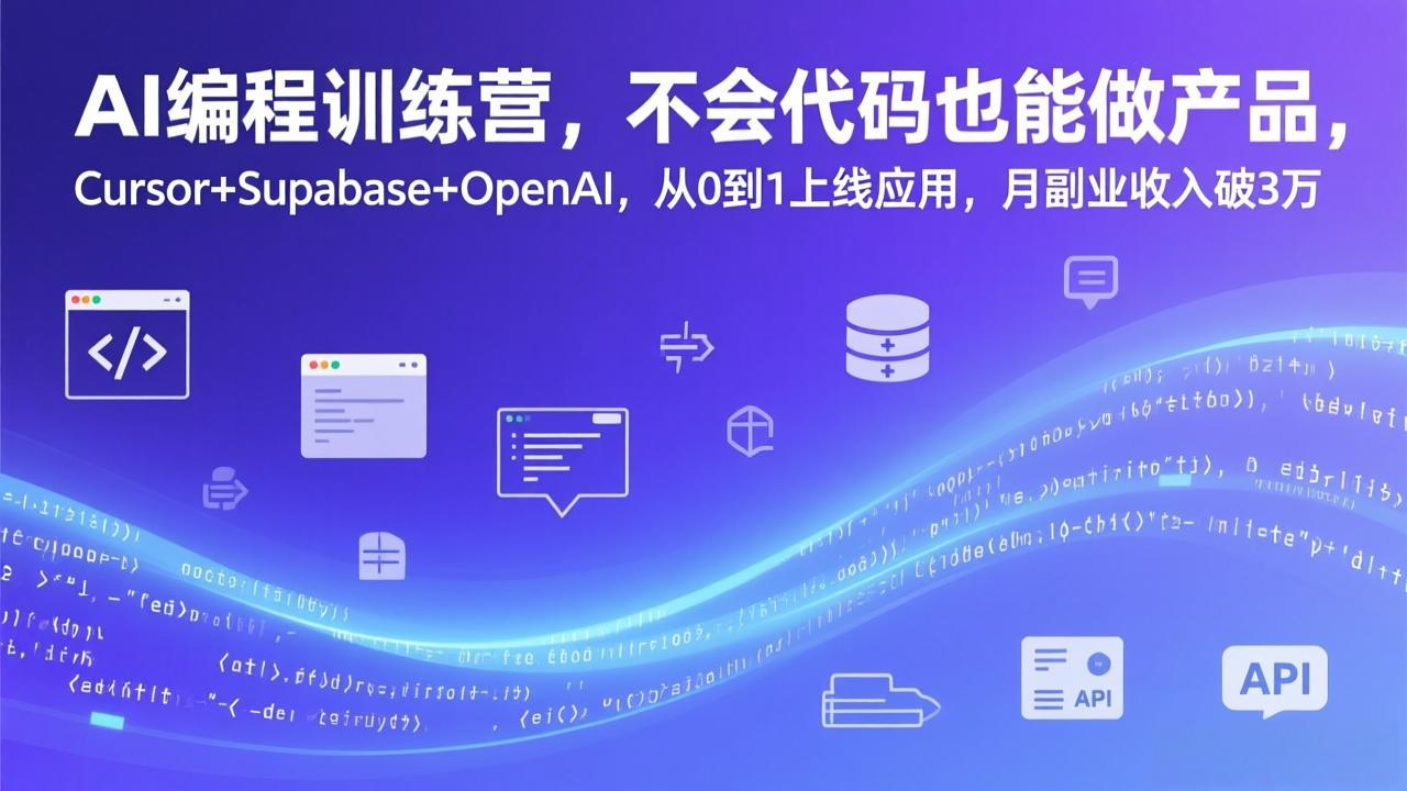 AI编程训练营，不会代码也能做产品，Cursor+Supabase+OpenAI，从0到1上线应用，月副业收入破3万-HEIXMI（中国站）