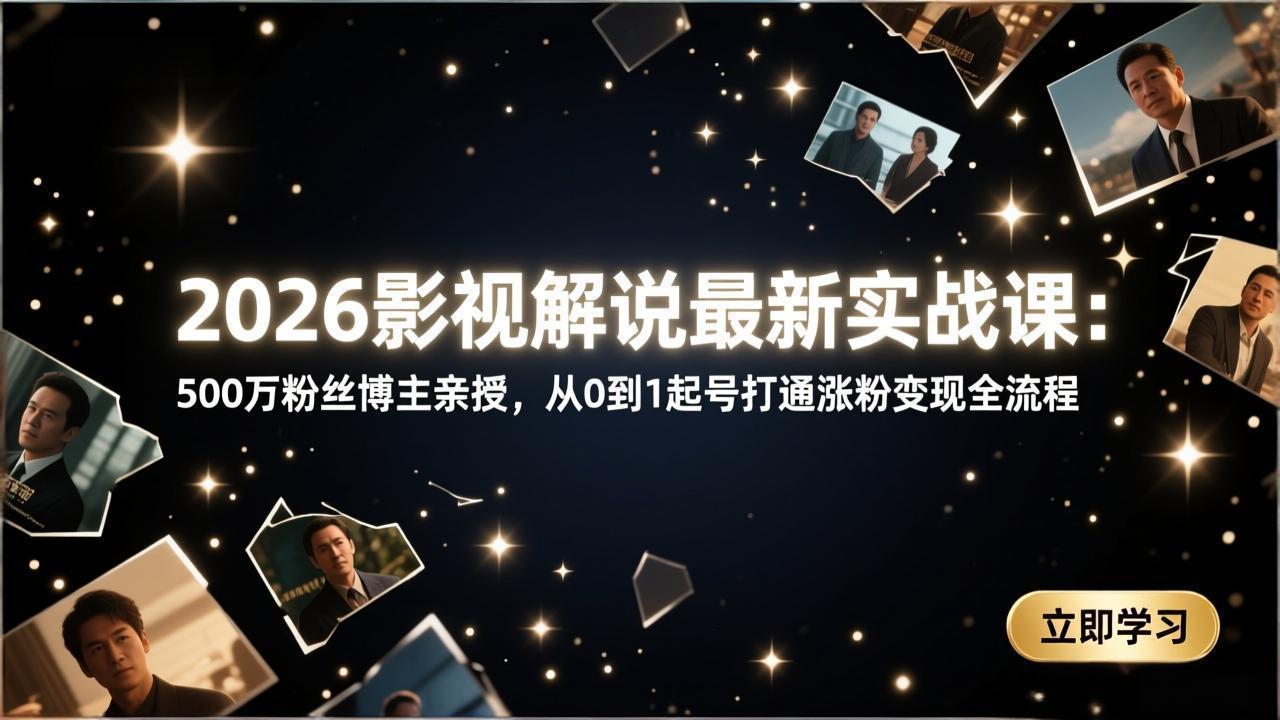 2026影视解说最新实战课：500万粉丝博主亲授，从0到1起号打通涨粉变现全流程-HEIXMI（中国站）