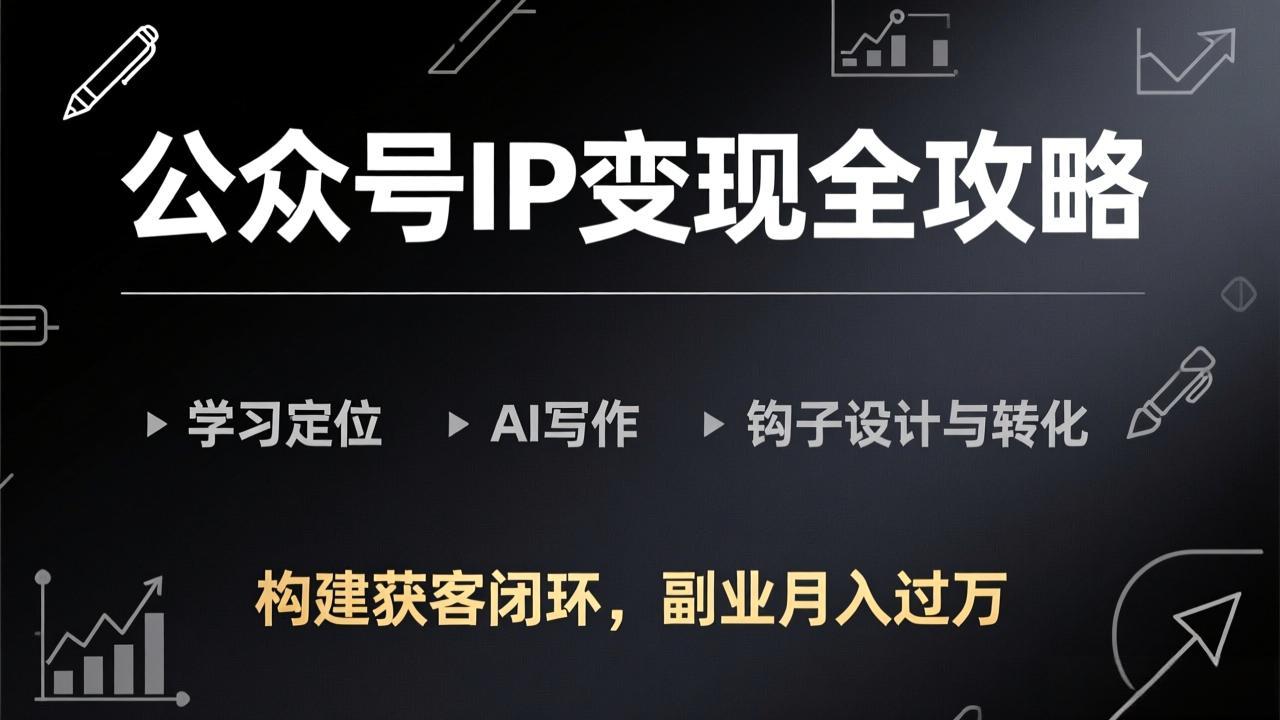 公众号IP变现全攻略-更新，学习定位、AI写作、钩子设计与转化，构建获客闭环，副业月入过万-HEIXMI（中国站）