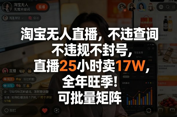 淘宝无人直播，不违规不封号，直播25小时卖17W，全年旺季！可批量矩阵【揭秘】-HEIXMI（中国站）