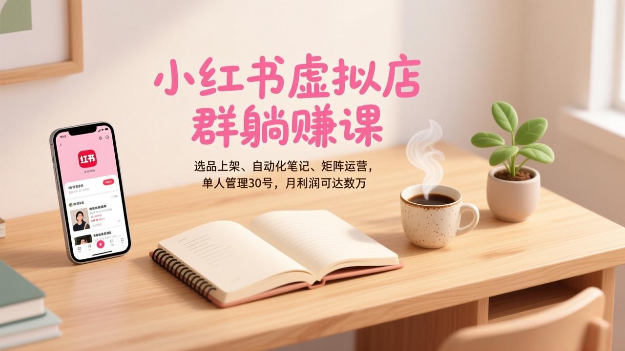 小红书虚拟店群躺赚课，选品上架、自动化笔记、矩阵运营，单人管理30号，月利润可达数万-HEIXMI（中国站）