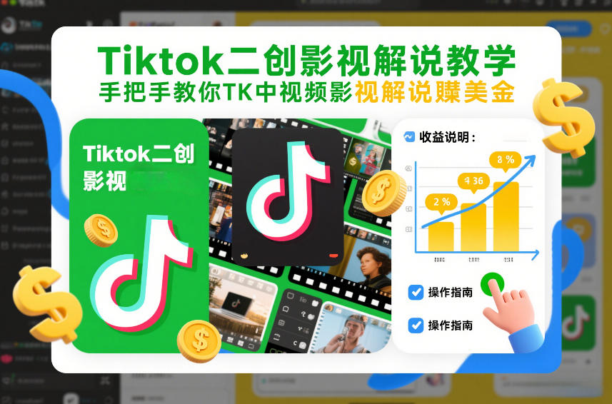 Tiktok二创影视解说教学，手把手教你TK中视频影视解说賺美金(更新26年1月)-HEIXMI（中国站）