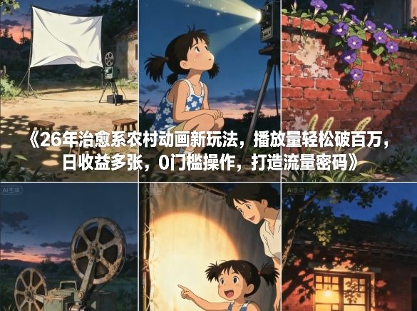 26年治愈系农村动画新玩法，播放量轻松破百万，日收益多张，0门槛操作，打造流量密码-HEIXMI（中国站）