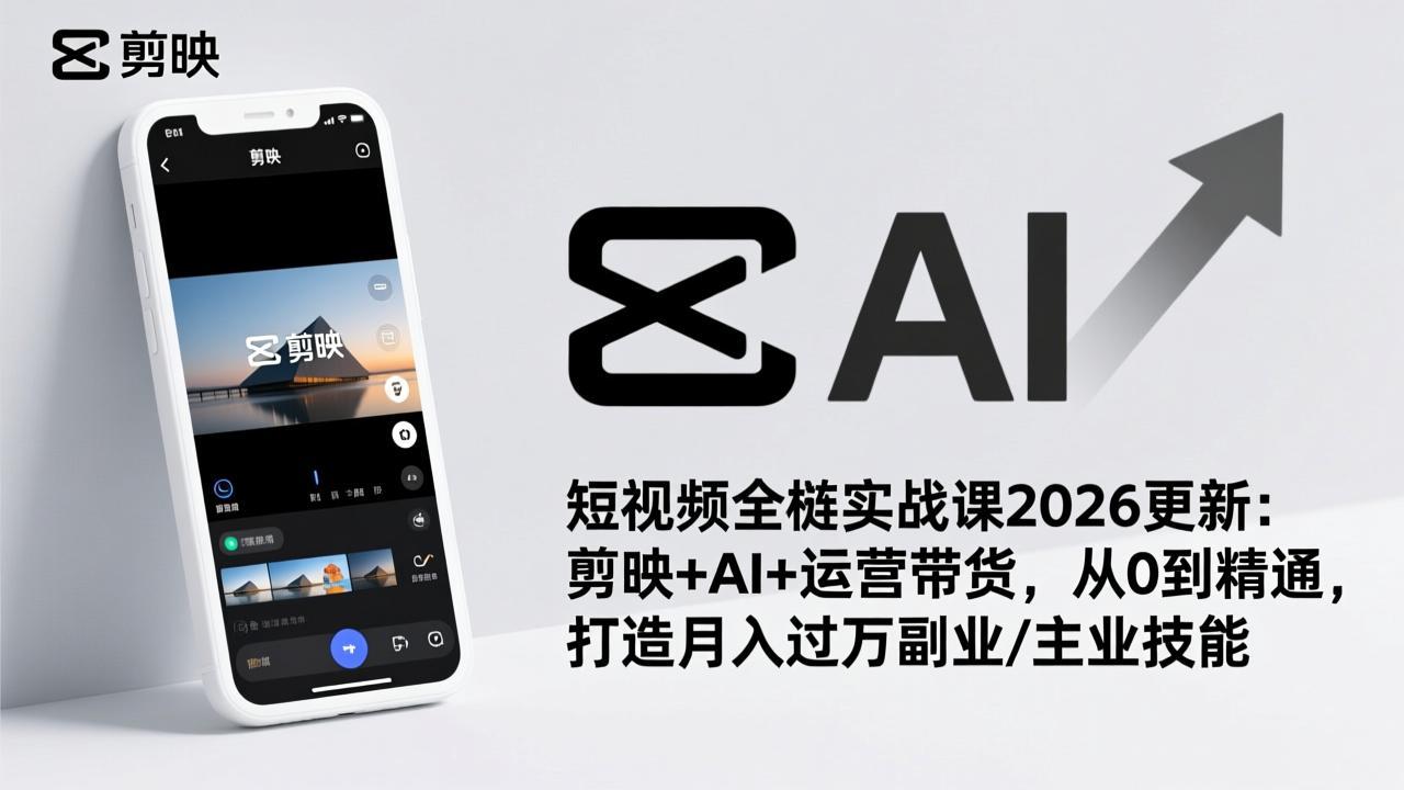 短视频全栈实战课2026更新：剪映+AI+运营带货，从0到精通，打造月入过万副业/主业技能-HEIXMI（中国站）