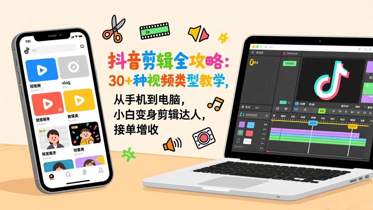 抖音剪辑全攻略：30+种视频类型教学，从手机到电脑，小白变身剪辑达人，接单增收-HEIXMI（中国站）