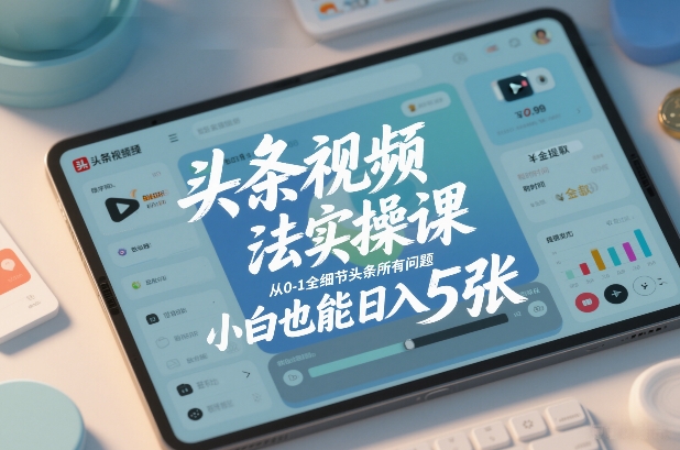 头条视频玩法实操课，从0-1全细节头条所有问题，小白也能日入5张-HEIXMI（中国站）