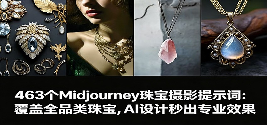 463个Midjourney珠宝摄影提示词：覆盖全品类珠宝，AI设计秒出专业效果-HEIXMI（中国站）