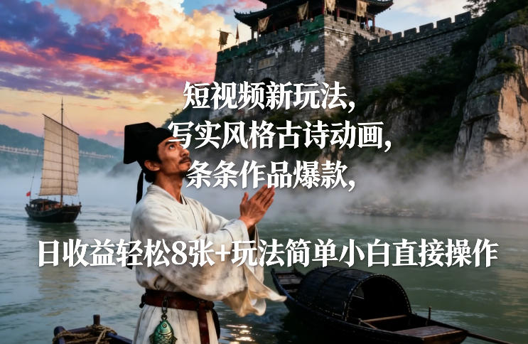 短视频新玩法，写实风格古诗动画，条条作品爆款，日收益轻松8张+玩法简单小白直接操作-HEIXMI（中国站）