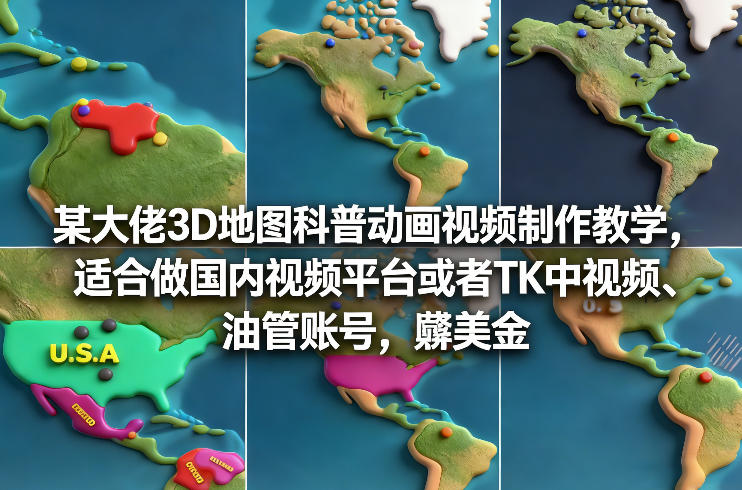 某大佬3D地图科普动画视频制作教学，适合做国内视频平台或者TK中视频、油管账号，賺美金-HEIXMI（中国站）