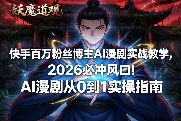快手百万粉丝博主AI漫剧实战教学，2026必冲风口！AI漫剧从0到1实操指南-HEIXMI（中国站）