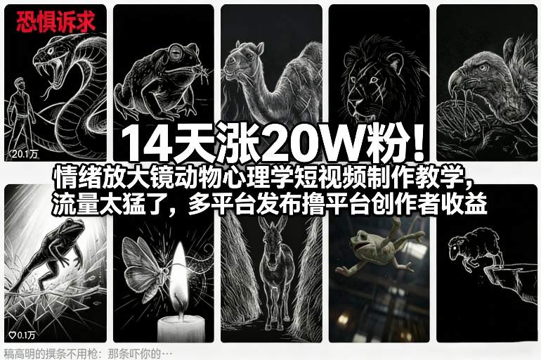 14天涨20W粉！情绪放大镜动物心理学短视频制作教学，流量太猛了，多平台发布撸平台创作者收益-HEIXMI（中国站）