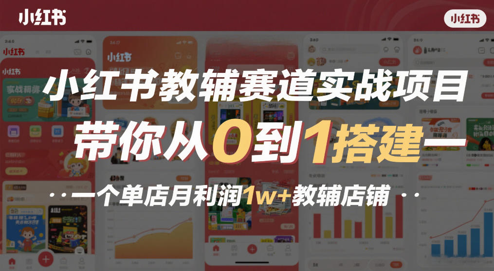 小红书教辅赛道实战项目，带你从0到1搭建一个单店月利润1w+教辅店铺-HEIXMI（中国站）