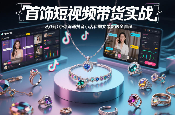 首饰短视频带货实战，从0到1带你跑通抖音小店和图文带货的全流程-HEIXMI（中国站）
