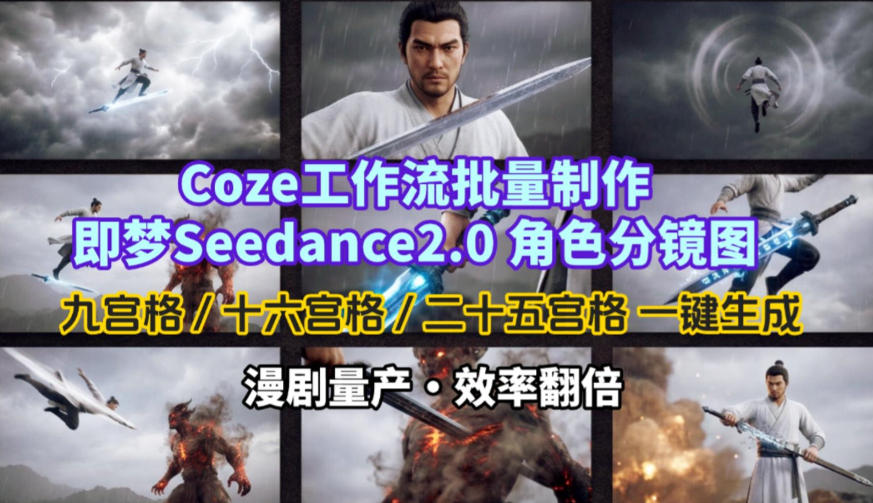 Coze工作流批量制作即梦Seedance2.0角色分镜图，九宫格-十六宫格-二十五宫格一键生成，漫剧量产，效率翻倍-HEIXMI（中国站）