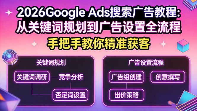 2026Google Ads搜索广告教程：从关键词规划到广告设置全流程，手把手教你精准获客-HEIXMI（中国站）